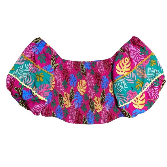 Sugarlips Marina Fuchsia Pink Tropical Smocked Crop Top Plus Size 2x - Picture 2 of 9